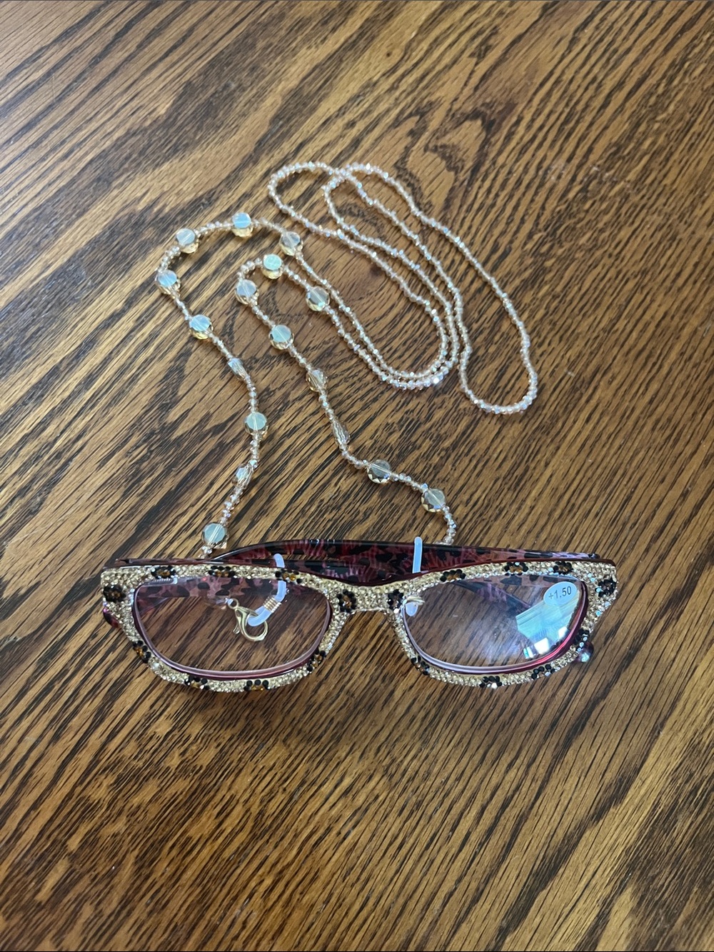 Crystal-Embellished Reading Glasses with Beaded Chain